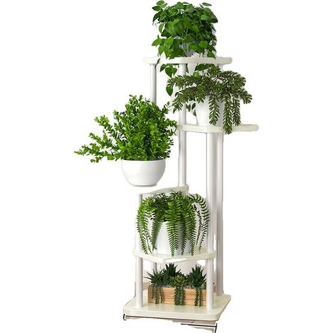 Estantería de madera para plantas y flores, organizador de almacenamiento, LSB-5 niveles-blanco (1/2)