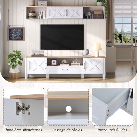 Ensemble mural TV 1804050 cm (ensemble complet, 2 pièces), meuble TV + vitrine murale suspendue, ensemble mur multimédia, ensemble de meubles TV de salon avec 4 armoires et 1 tiroir, ensemble de meubl (1/5)