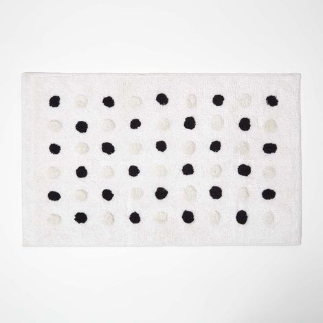 HOMESCAPES Tapis de bain blanc et noir à pois, 50 x 80 cm