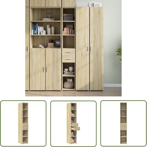 The Living Store Highboard Sonoma-Eiche 30x42,5x185 cm Holzwerkstoff - Sideboard - Hochschrank - Wohnzimmermöbel - Eiche Dekor - Holzwerkstoff (1/5)
