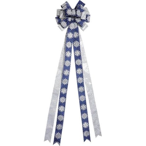 Hängender Weihnachtswichtel für den Weihnachtsbaum, große Schleife 33 x 113 cm, Weihnachtsbaumschmuck, Winterglitzer, Blau, Gold und Champagner