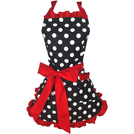 Tablier de cuisine réglable avec nœud, tablier de cuisine en coton et lin, tablier de ménage, tablier de style bavoir pour femme, résistant à l'eau et à l'huile, robe de princesse rétro à pois, taille (1/4)