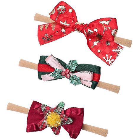 Lot de 3 bandeaux pour bébé fille, décorés de nœuds et de lettres, faits main et extensibles.-A (1/5)