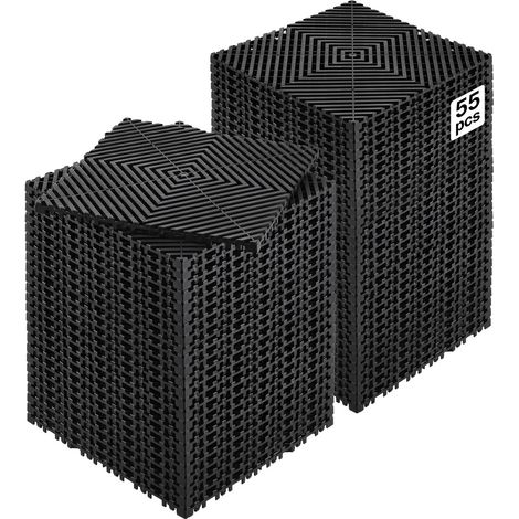 Tapis de drainage emboîtable, 310x310 mm, dalles de sol de drainage modulaire emboîtable, 55 pcs, coussin de sol à épisser en PP antidérapant noir, tapis de douche, pour garage, jardin, cuisine (1/5)