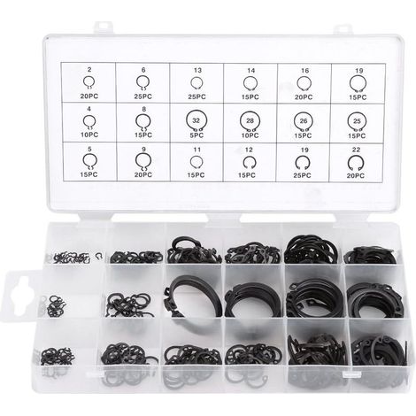 Assortimentde Circlips Externesde 300 Pièces, Type Métallique e-Clip Circlip Snap Clipde Retenue Kitde Baguede Retenue Accessoires pour La Rétentiondes Roulements, Engrenages (1/5)