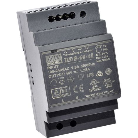 MEAN WELL HDR-60-48 Hutschienen-Netzteil (DIN-Rail) 48 V/DC 1.25 A 60 W Anzahl Ausgänge:1 x Inhalt