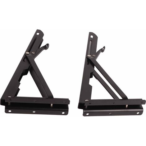 Lot de 2 supports pliables triangulaires mobiles peints en noir pour étagère, fixation murale. (1/4)