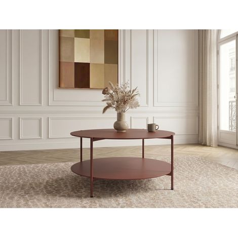 BOBOCHIC - Table basse D.80 cm MELI métal et verre trempé Rouge (1/5)
