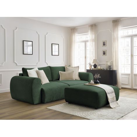 BOBOCHIC - Canapé droit convertible coffre LUCIEN tissu lisse avec pouf Vert (1/5)