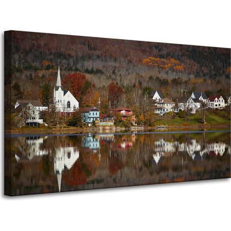 Tableau sur toile Architecture Ville 100x60 cm Village Automne