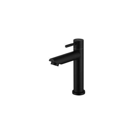 Grifo de Agua Fría para Lavamanos, Grifo de Baño Negro, Grifo de Lavabo en Acero Inoxidable, Grifería Redonda con Aireador Desmontable. (1/4)
