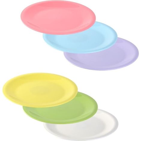 Lot de 6 assiettes à dessert colorées pour enfant - En plastique plat - Multicolore - Empilables - Légères - Colorées - Sans BPA (1/4)