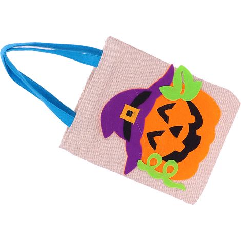 Sac de Rangement Halloween en Lin, Pochette Festive Citrouille et Chapeau pour Décorations Amusantes (1/5)