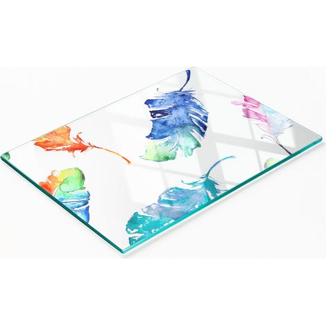 Tabla decorativa de cristal para servir aperitivos con plumas de colores, 80x52 cm
