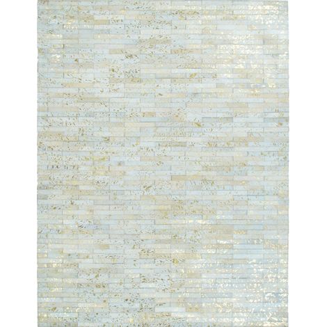 CUIR LINES GOLD - Tapis en cuir recyclé naturel doré patchwork 120x170 (1/5)