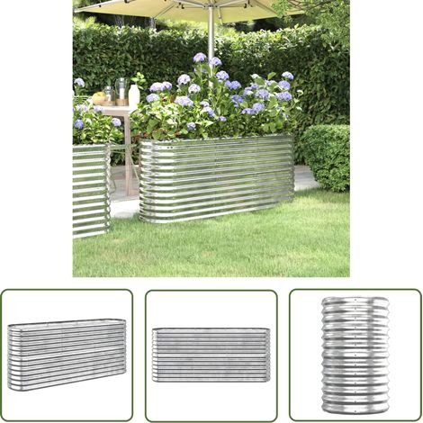 The Living Store Lit surélevé de jardin Acier enduit de poudre Argenté - Jardiniere Exterieur - Bac A Fleurs - Plante Balcon - Pots De Fleurs - Decoration Jardin (1/5)