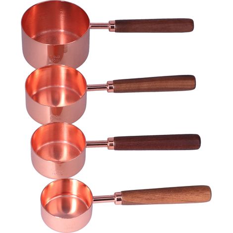 Set aus 4 Messlöffeln und Messbechern mit Kupfergriffen zum Kochen, Backen und für Cocktails, mit Skala, in Geschenkbox. (1/5)