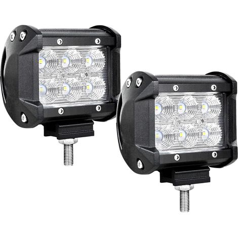 Phare de Travail LED 10CM 18W 12V 24V Flood pour Tracteur Voiture 2PCS Feu Antibrouillard LED 6000K Blanc, Etanche IP67, pour 4x4 Quad Camion Offroad Véhicule Bateau ATV (1/5)