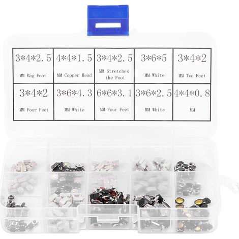 250Pcs Interrupteur Tactile Micro 10 Value Assortiment de Bouton-Poussoir Commutateurs pour Clé Télécommande de Voiture avec Box (1/5)