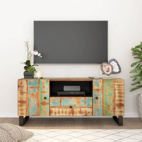 The Living Store - Meuble TV 105x33,5x46 cm bois de récupération et d'ingénierie (1/5)