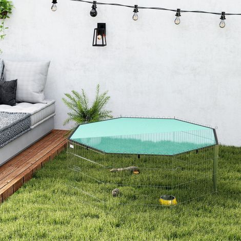Parc pour chien, enclos chien 8 panneaux avec toit, modulable et pliable, enclos portable 60H cm avec porte argent vert (1/5)