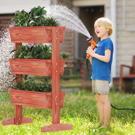 3 Tiers Raised bed Solid Wood Garden Box, Raised Planter Large Outdoor Garden Bed (1/5)