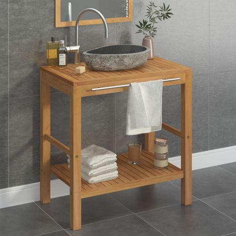 Mueble tocador madera teca maciza con lavabo de piedra de río vidaXL (1/5)