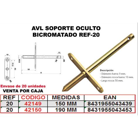 Supporto bicromato nascosto 190 mm Rif-20 AVL