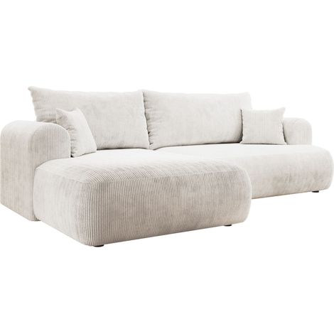 Selsey Ovo Cord – Ecksofa Schlaffunktion, Bettkasten, Cordstoff, links, Weiß