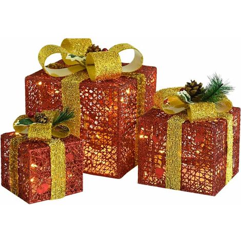 Decorative Christmas Gift Boxes 3 pcs Red Outdoor Indoor vidaXL
