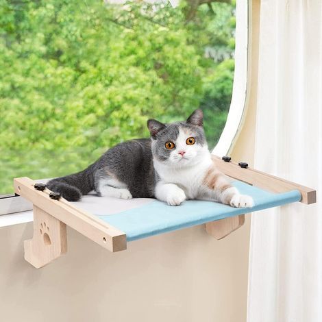 1 - Perchoir Chat Fenêtre - Hamac Chat Bois - Support Réglable Sans Perçage Pour Rebords Et Meubles Jusqu&39à 30 Kg Naturel 55x38x17,5cm (1/5)