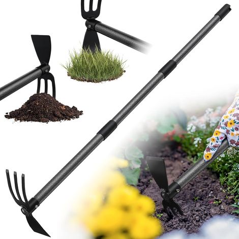 Houe de Jardin avec 2 Griffes, Largeur 78cm, Serfouette Binette Trident de Jardin pour Labourer et Désherber Le Sol, Cultivateur de Jardinage Manuel… (140cm)