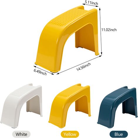 Taburete de ducha con compartimento de almacenamiento – Reposapiés estable y antideslizante para oficina, salón o baño (37x28x17 cm, PP, blanco/azul/amarillo) (1/5)