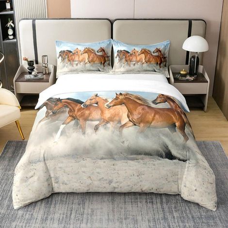 Ensemble de literie 220x240cm 100% coton avec motif cheval et fermeture éclair