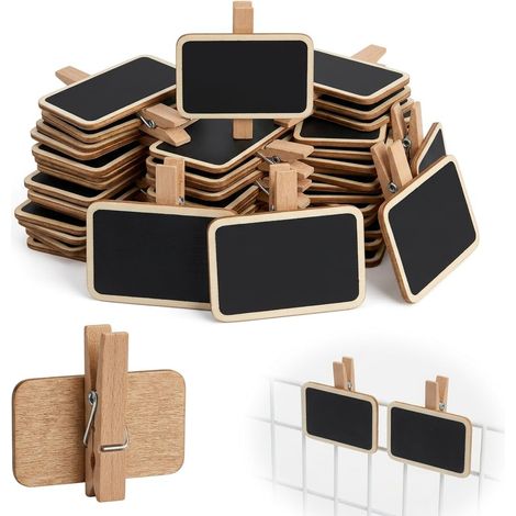 Lot De 50 Pinces À Linge, Mini Tableaux En Bois, Mini Tableaux À Écrire Pour Étiquettes De Cartes, Mémo, Étiquettes, Marque-place, Numéro De Table, Photo, Étiquettes, Décoration, Mariage (1/5)