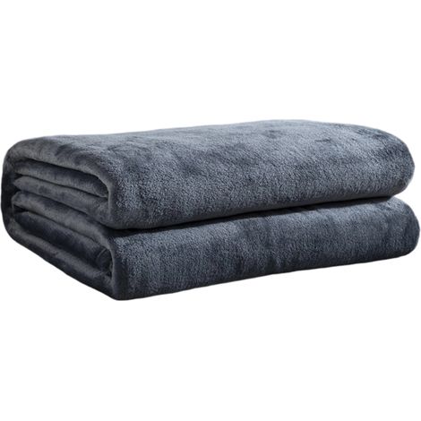 Grande coperta grigio scuro, matrimoniale, morbida e leggera, in flanella di pile, 152 x 203 cm