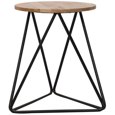 Ravi Single Stool - Mango Wood/Iron - L35 x W35 x H45 cm - Mango Light Finish