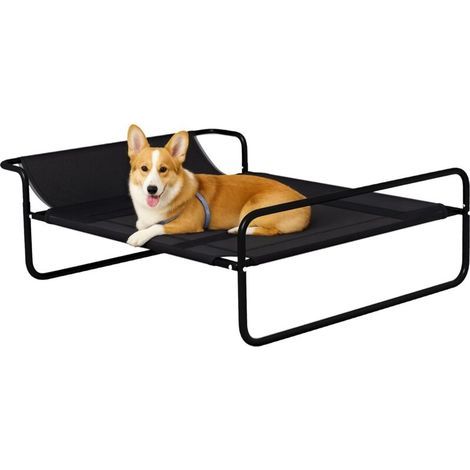 Elevated pet bed for dogs with headrest, micro-perforated fabric, 91 x 69 x 29 cm, black (1/5)