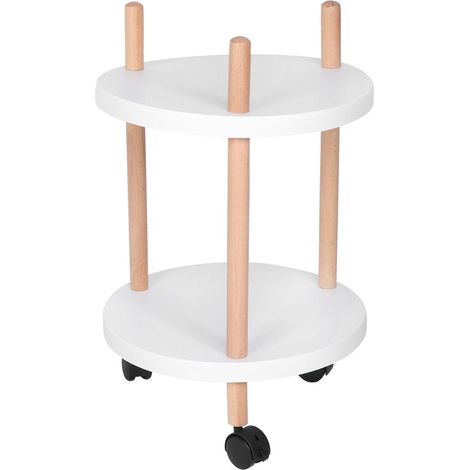 Chariot de service rond blanc, table d'appoint sur roulettes, étagère de rangement cuisine en plastique durable avec design élégant et bords lisses (1/5)