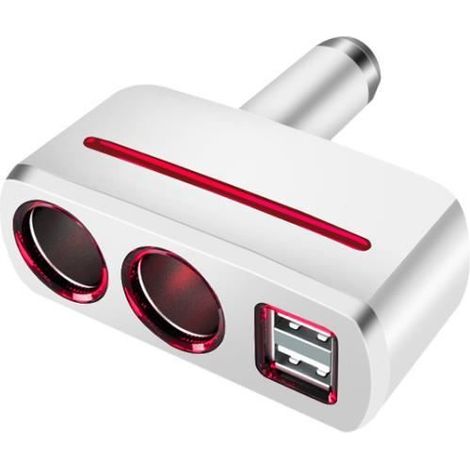 Ecent Chargeur multiprise 12V avec LED - 2 Prises allumes cigares+2 prises USB pour Smartphone, tablette, GPS, enregistrement (1/3)
