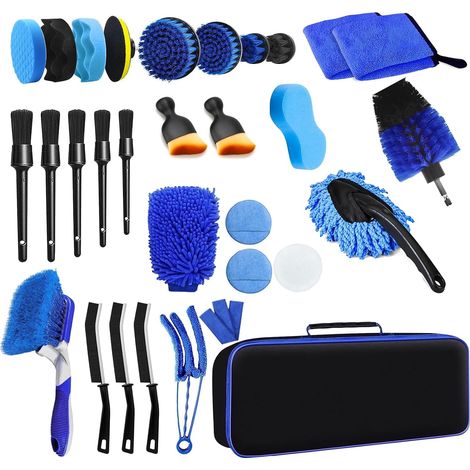 31 Pièces Kit Nettoyage Voiture, Kit de Detailing Auto pour Intérieur et Extérieur, Lavage Voiture, avec Chiffons,Brosses, Éponges, pour Ventilation, Roues et Surfaces (1/5)