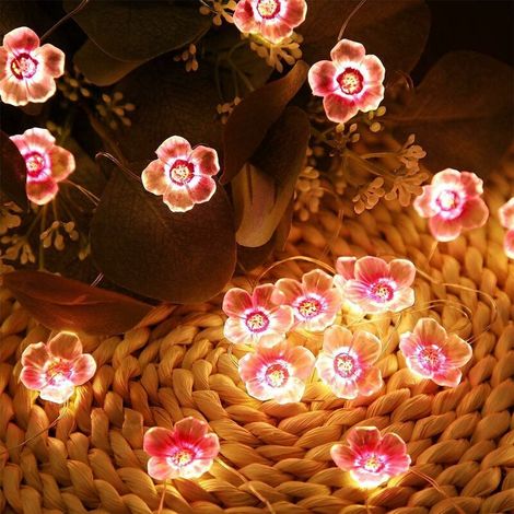 LED-Lichterkette mit Kirschblütenmotiv, Lichterkette mit Pfirsichblütenmotiv, Dekorative Kupferdraht-Lichterkette für Hochzeiten, Für den Innenbereich, Balkon, Batteriebetrieben (1 m, 10 Lichter) (1/5)