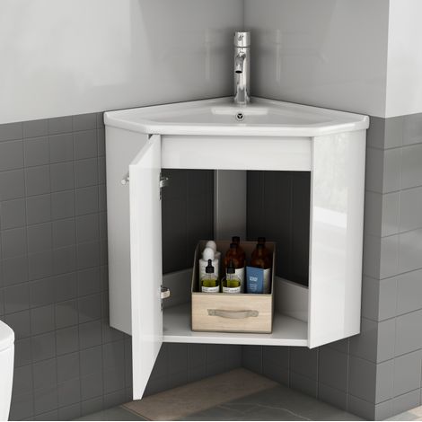 Mueble de baño de esquina con lavabo de cerámica, blanco, 39,8 x 24,8 x 40 cm DESVIAE (1/5)