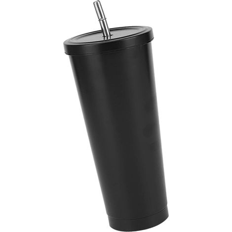 Isolierter Edelstahl-Reisebecher mit 750 ml Fassungsvermögen, Deckel und Strohhalm für heiße und kalte Getränke, ideal für Reisen, Zuhause, Camping und Arbeit, schwarz (1/5)