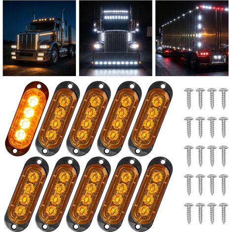10 Feu de Gabarit Remorque LED 12V - 24V Universels Orange Jaune  Feux de Gabarit Étanches pour Remorque Camion Bus Caravane Signalisation Latérale 4 LED Feux de Position Homologués Route (1/5)