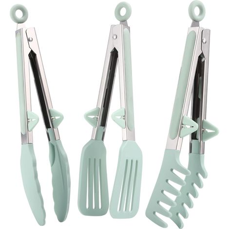 Tjens Acier inoxydable 26 cm - Silicone alimentaire, pour spaghettis, barbecue, salade, cuisine (vert) (1/5)