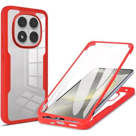 Coque pour Xiaomi Redmi Note 14 Pro 5G/Poco X7 5G avec Protection D'écran, Étui Avant et Arrière 360 Degres Antichoc Housse, Antirayures Robuste Bumper Transparente Case, Rouge (1/5)