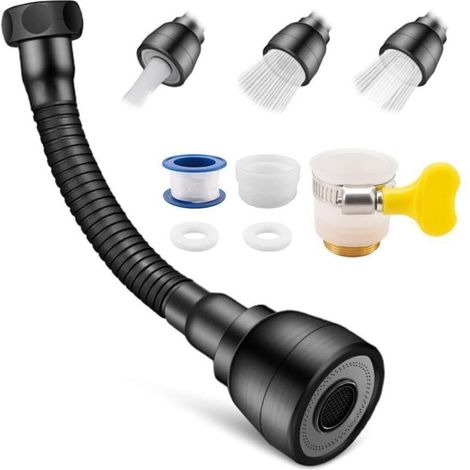 Rallonge de robinet de cuisine noir mat, 17,2 cm, flexible à 360°, avec 3 positions, universelle, pour salles de bains, balcons et toilettes.