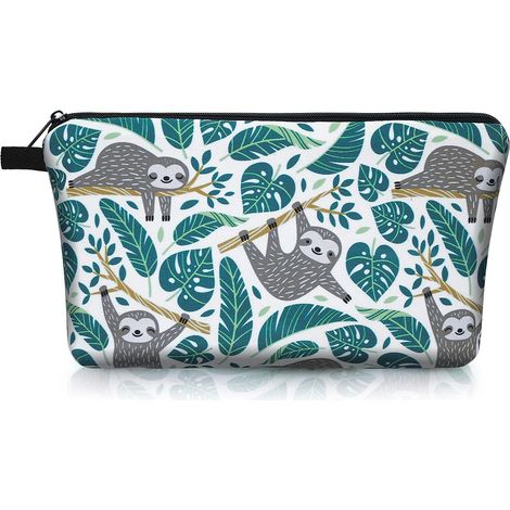 Trousse de maquillage, pochette résistante, étui de voyage portable, trousse de toilette, organisateur d'accessoires de beauté pour femmes et filles (motif paresseux) (1/5)
