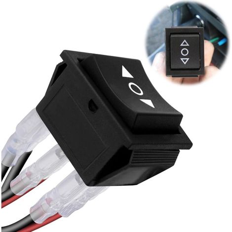 12V DC Motor-Polaritätsumkehrschalter 10A 6-polig 3-Positionen Momentan-EIN-AUS-EIN Schwarzer Wippschalter Polaritätsumkehrschalter mit Kabel